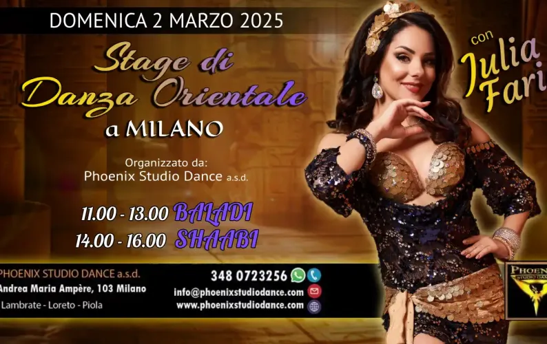 Stage di Danza Orientale a Milano con Julia Farid 2 Marzo 2025  (Baladi-Shaabi)