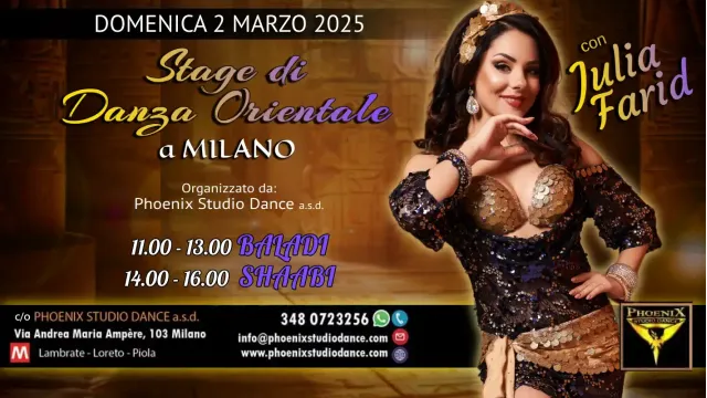 Stage di Danza Orientale a Milano con Julia Farid 2 Marzo 2025  (Baladi-Shaabi)