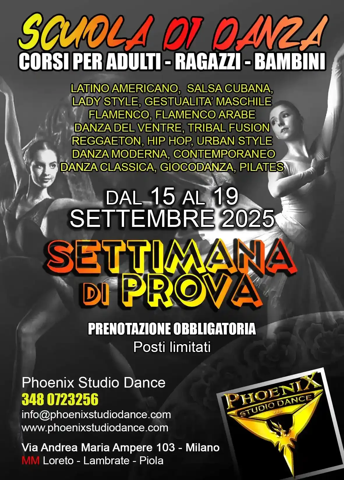 Settimana di prova scuola di danza Phoenix dal 15 al 19 Settembre 2025