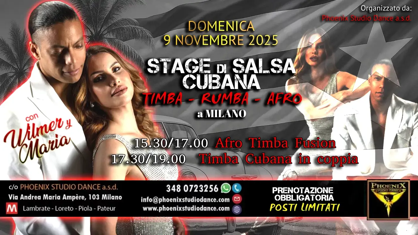 Stage di Salsa Cubana con Wilmer y Maria a Milano 9 Novembre 2025