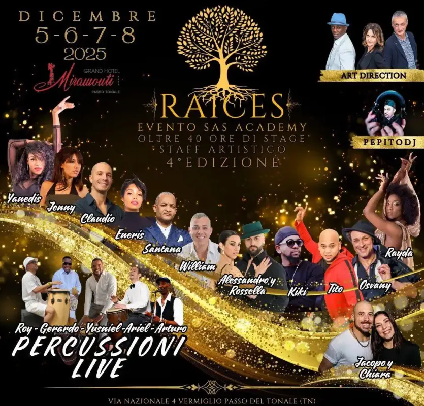 “Raices 2025” Evento di Salsa, Bachata, Kizomba 5-6-7-8 Dicembre Passo del Tonale